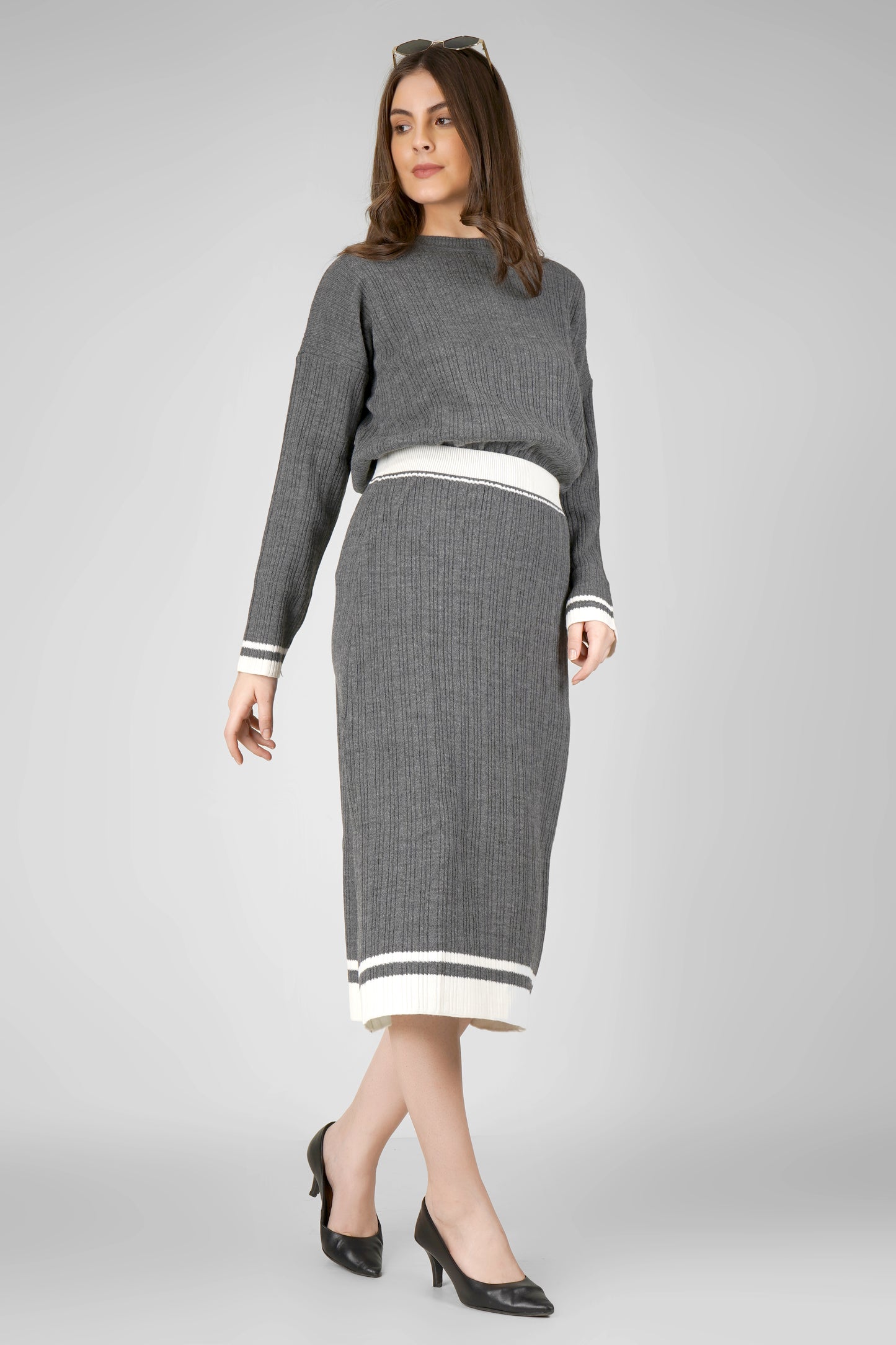 Charcoal Edge Woollen Skirt Co-ord Set