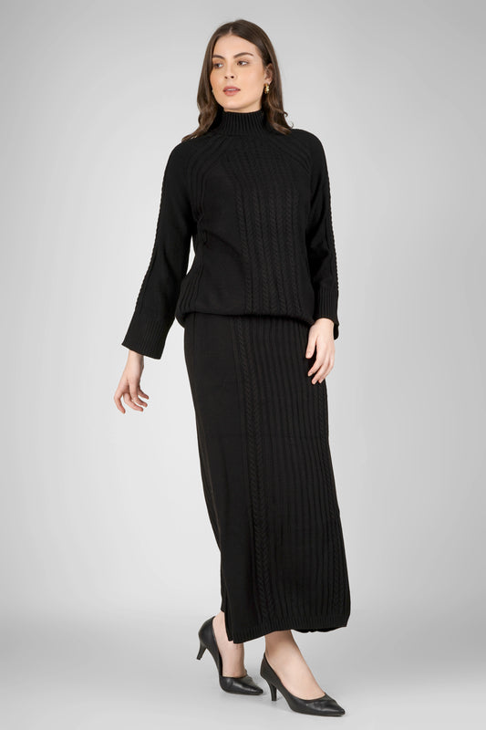 Midnight Weave Woollen Skirt Co-ord Set