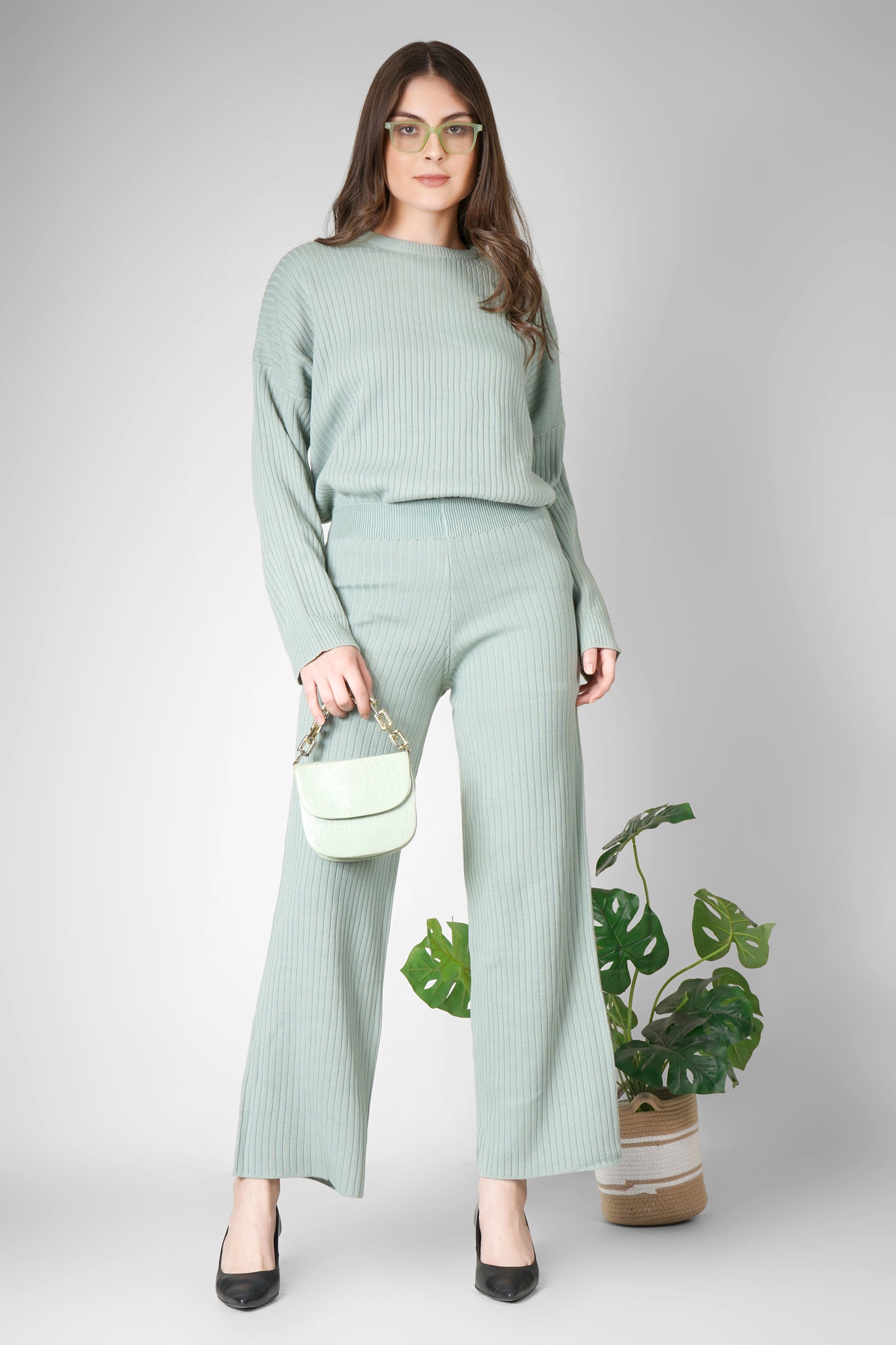 Mint Mist Ribbed Woollen Co-ord Set