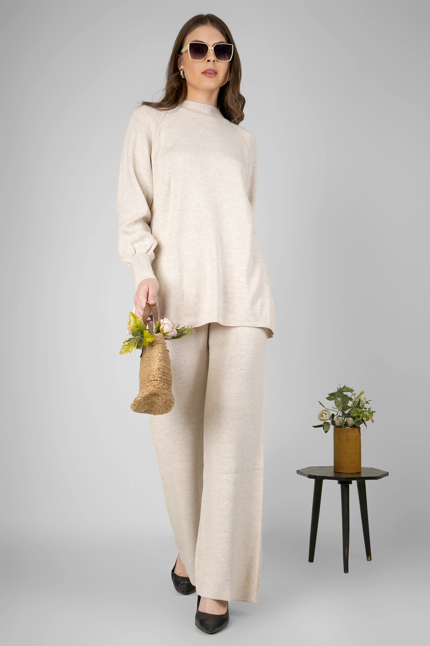 Winter Pearl Knit Woollen Co-ord Set