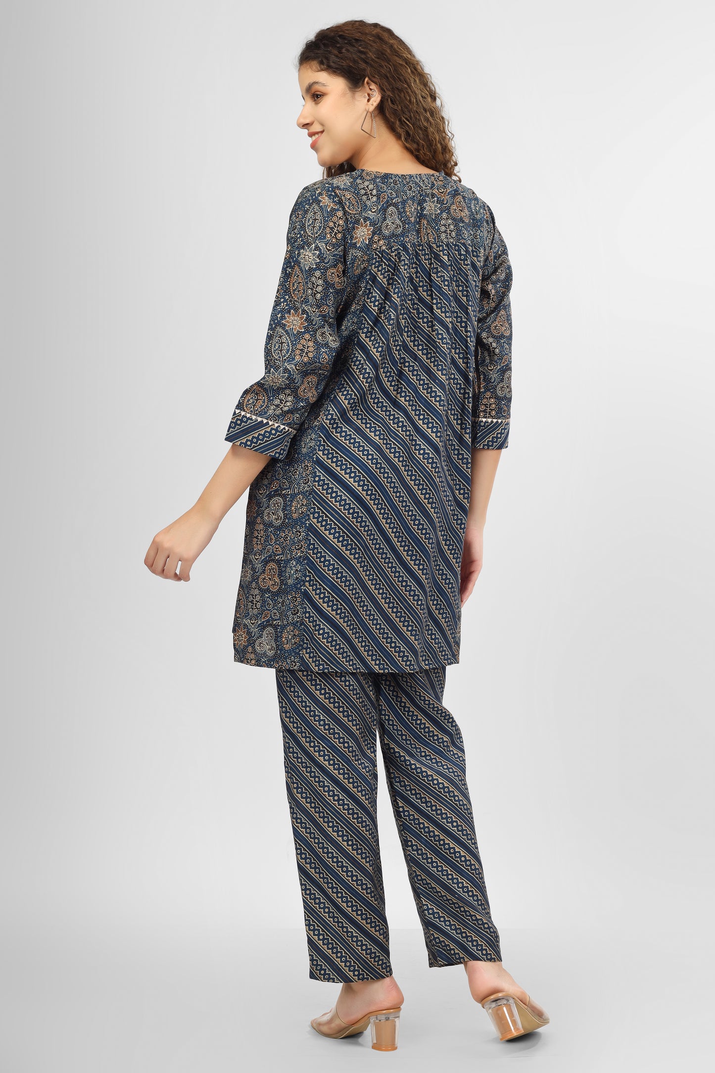 Navy Ajrakh Chanderi Coord Set