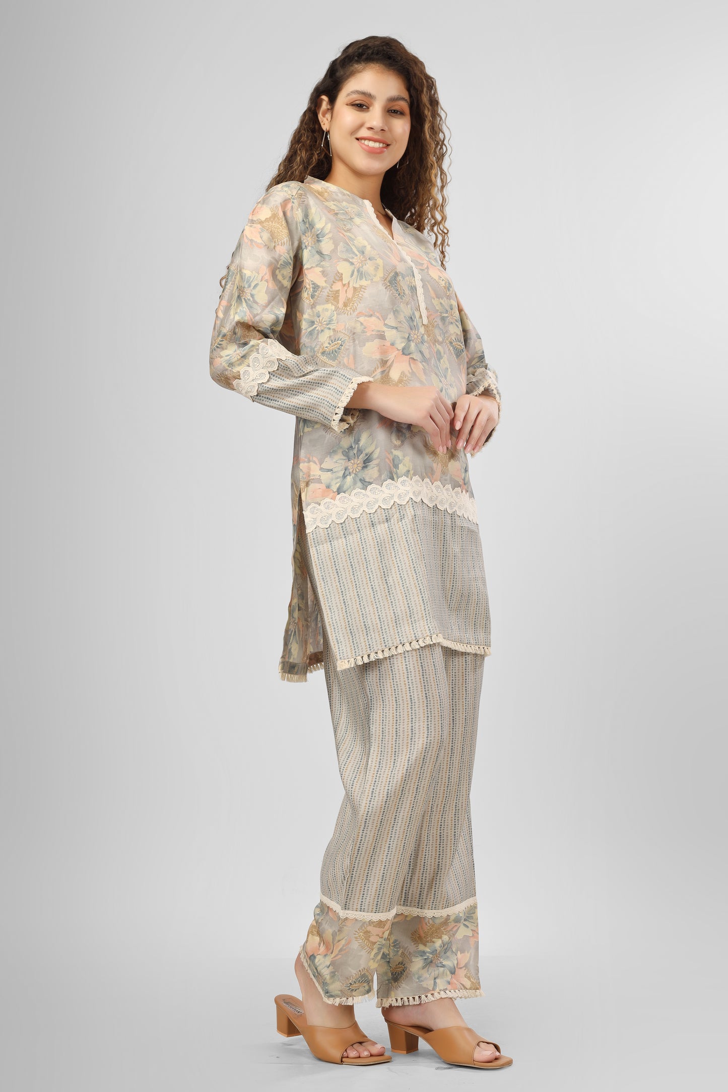 Ice Blue Chanderi Coord Set