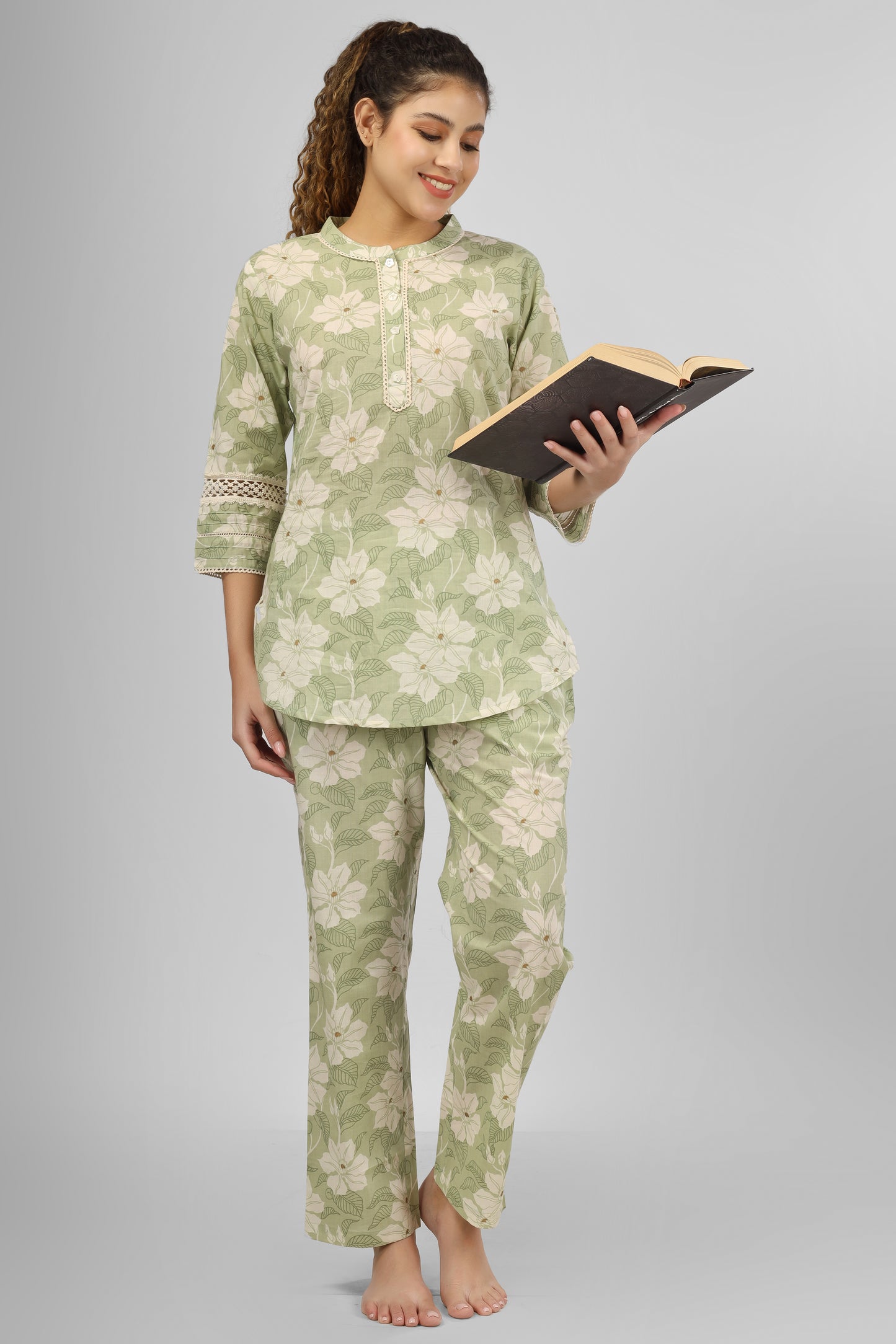 Sage Blossom Nightsuit Set