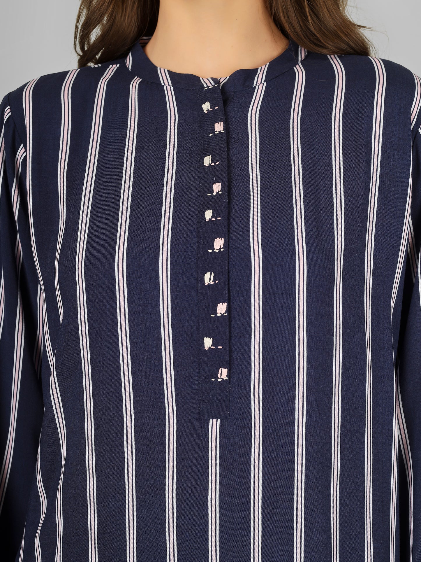 Navy Stripes Rayon Coord Set