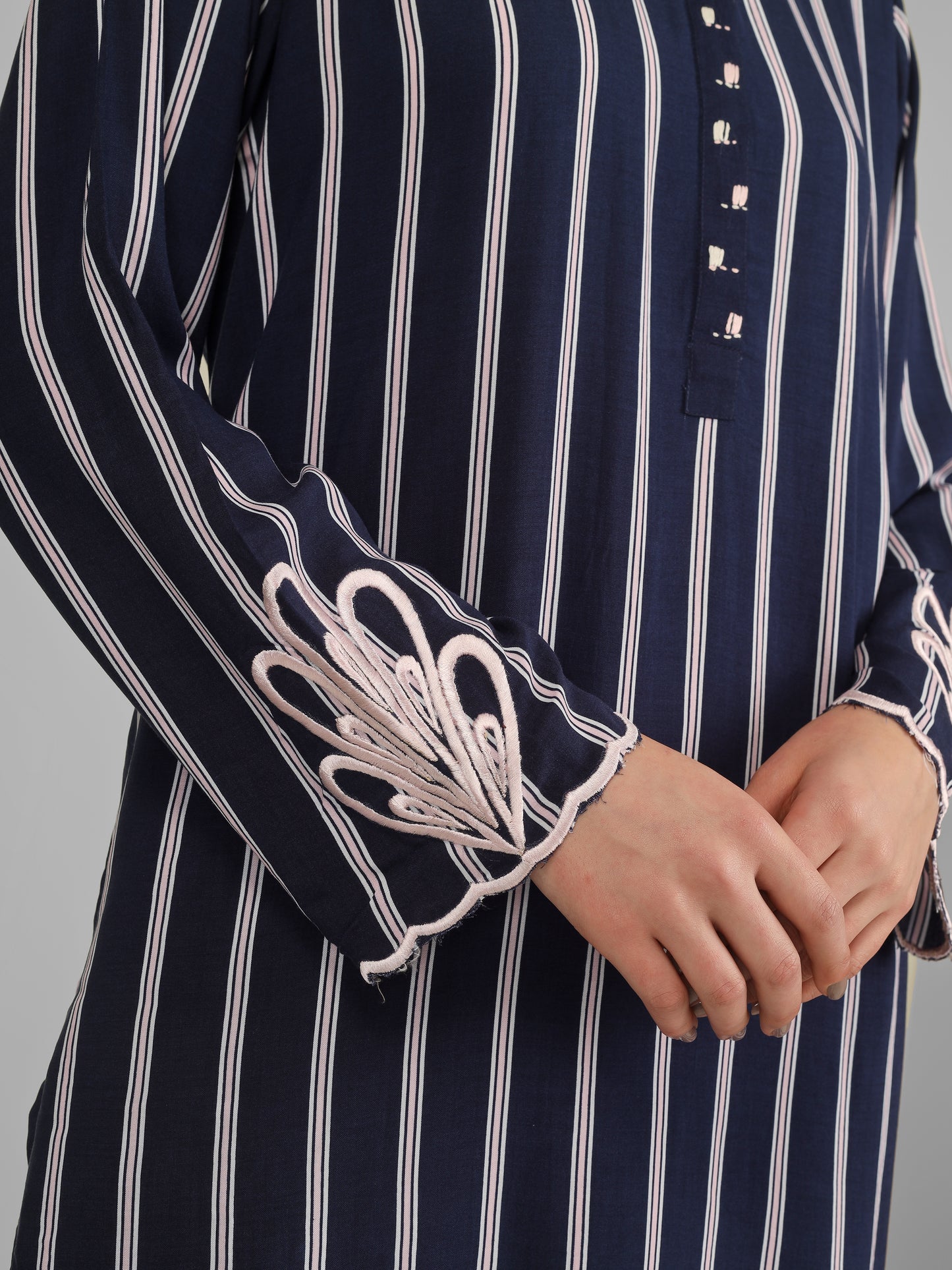 Navy Stripes Rayon Coord Set