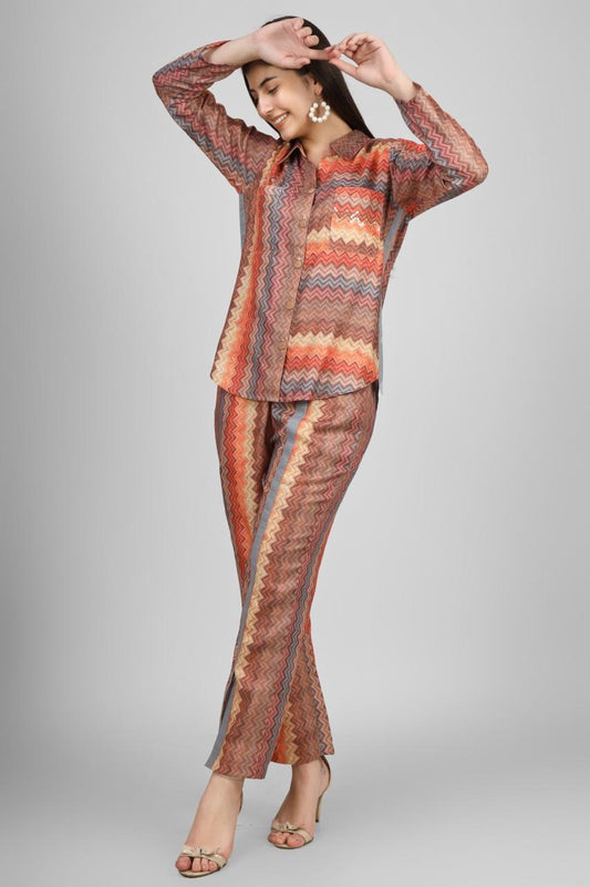 Sunset ZigZag Luxe Pashmina Co-ord Set