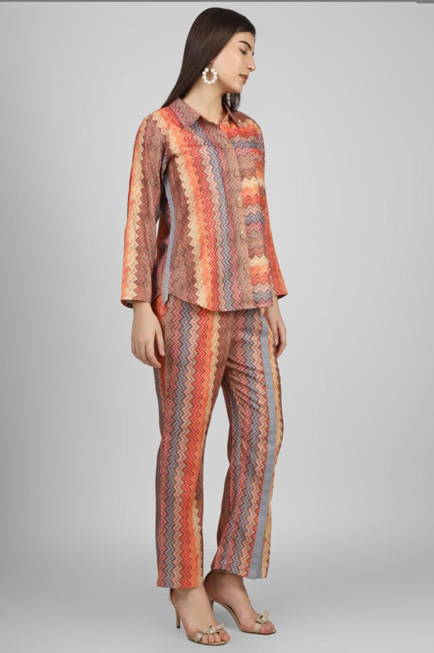 Sunset ZigZag Luxe Pashmina Co-ord Set