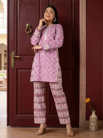 Blush Bloom Hand Block Printed Organic Cotton Co-ord Set