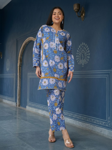 Sky Serenity Hand Block Printed Organic Cotton Co-ord Set