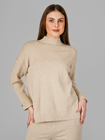 Beige Classic Luxe Woollen Co-ord Set