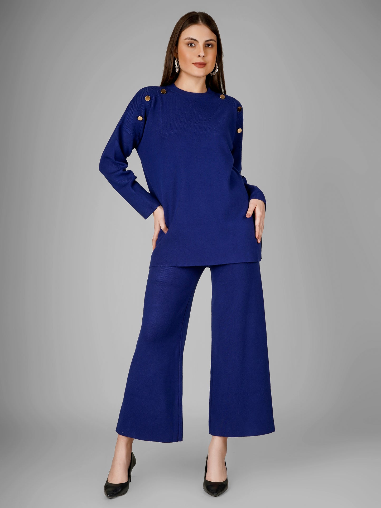 Royal Sapphire Buttoned Woollen Co-ord Set