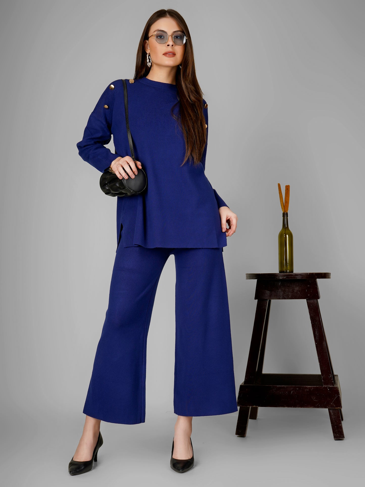 Royal Sapphire Buttoned Woollen Co-ord Set