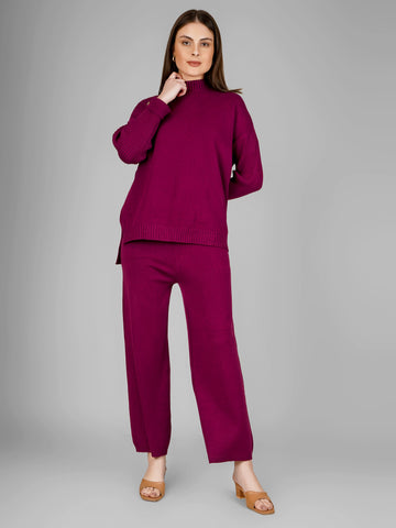 Plum Luxe High-Neck Knit Co-ord Set