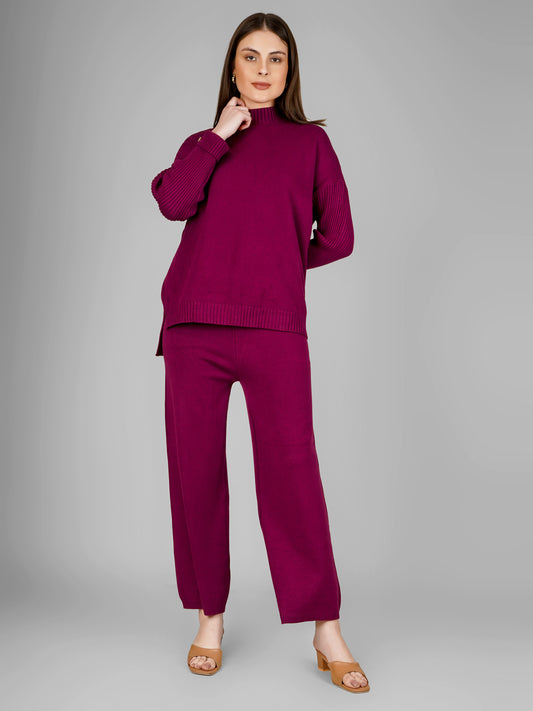 Plum Luxe High-Neck Knit Co-ord Set