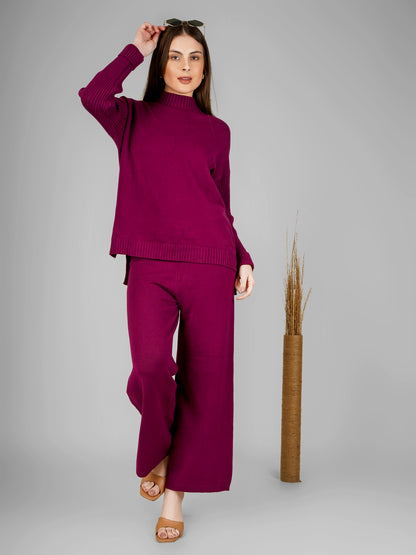 Plum Luxe High-Neck Knit Co-ord Set