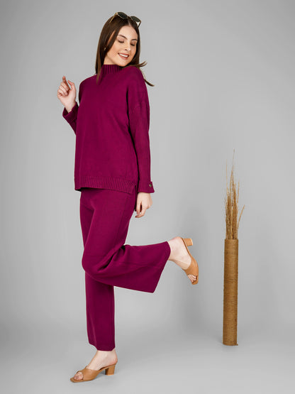 Plum Luxe High-Neck Knit Co-ord Set