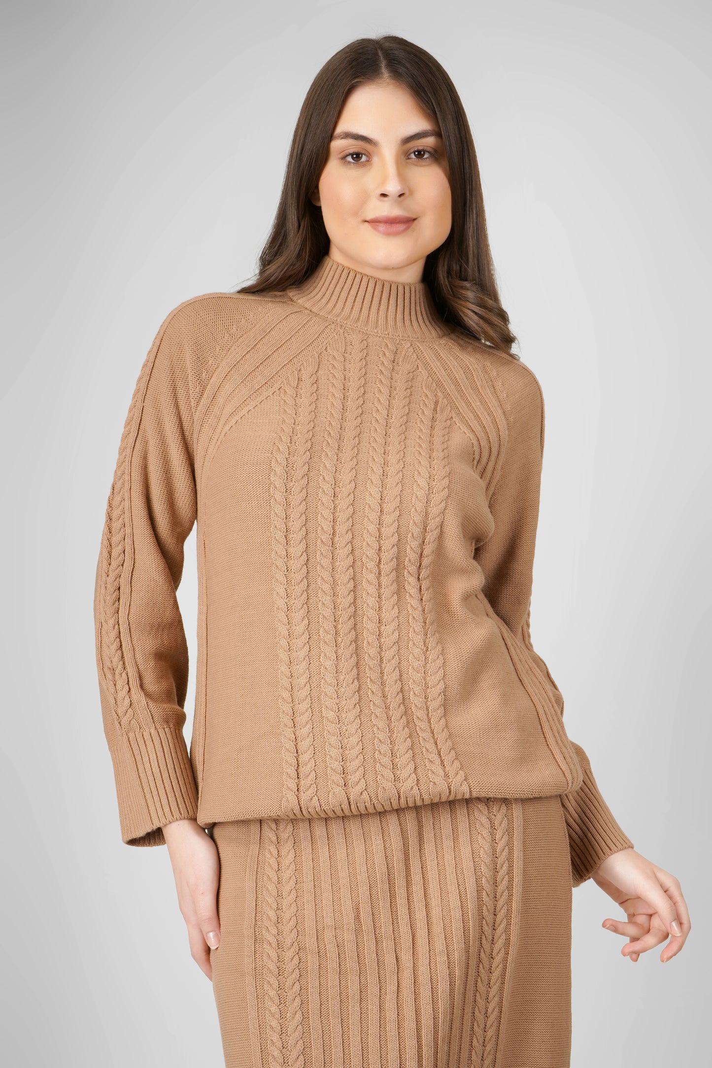 Caramel Knit Elegance Woollen Skirt Co-ord Set