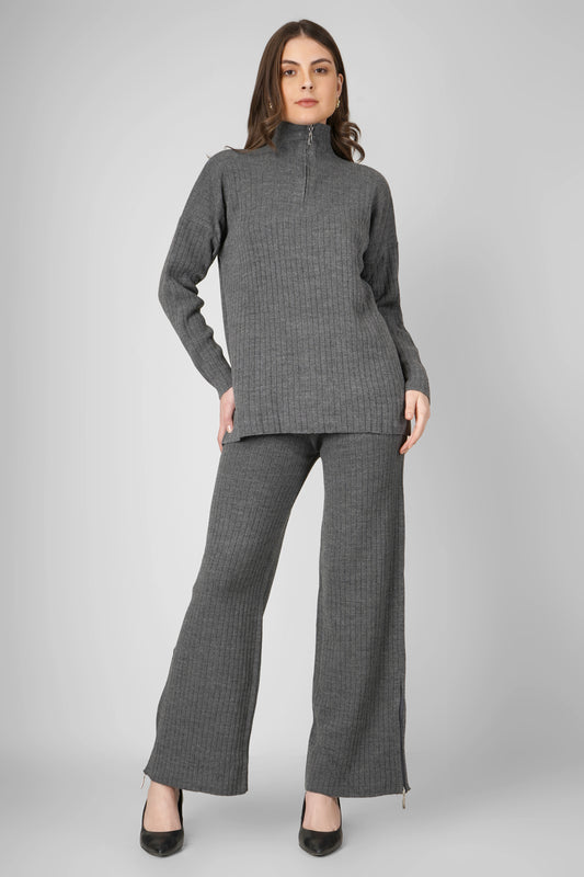 Slate Ribbed Luxe Woollen Co-ord Set