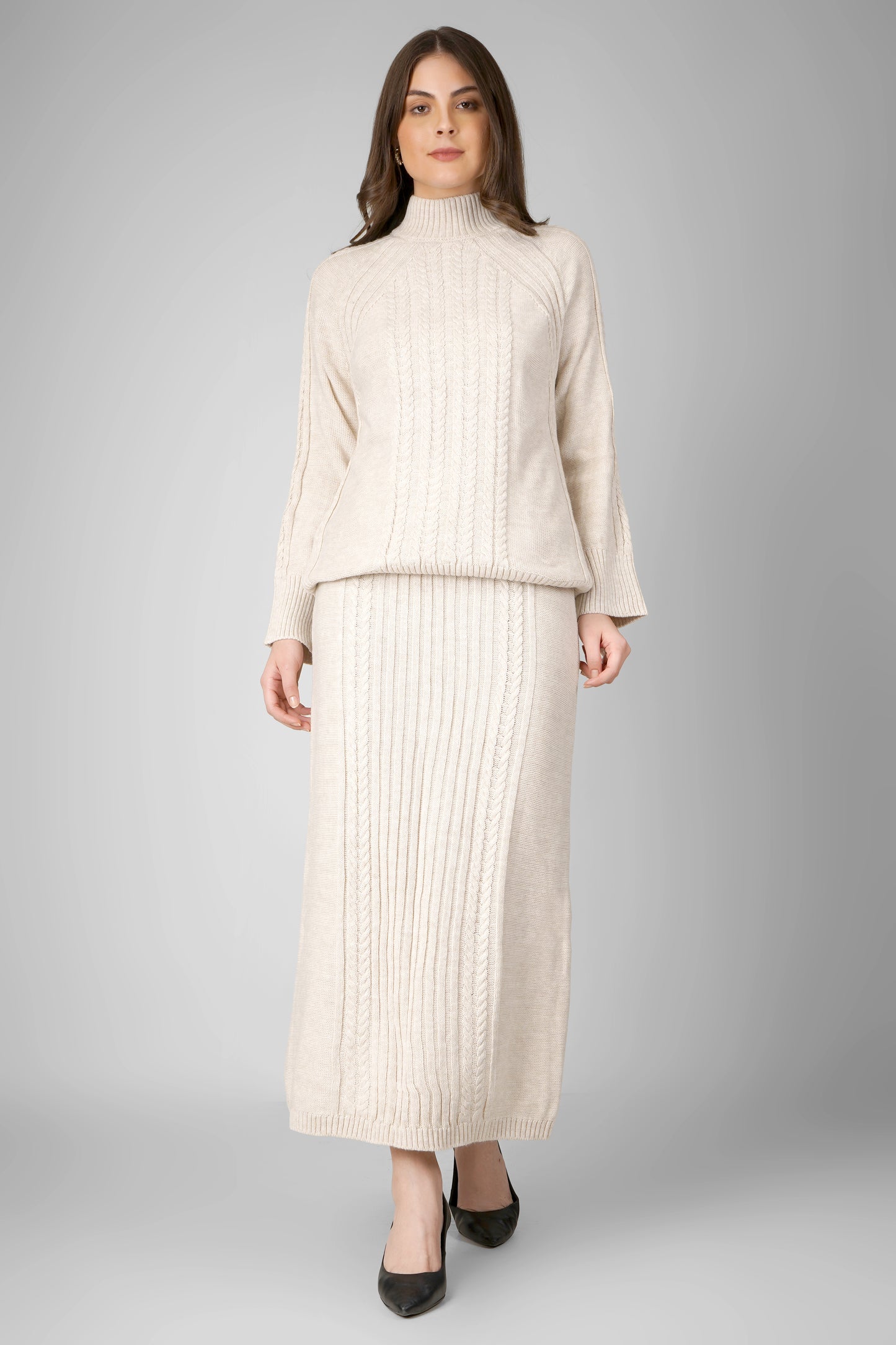 Ivory Knit Grace Woollen Skirt Co-ord Set