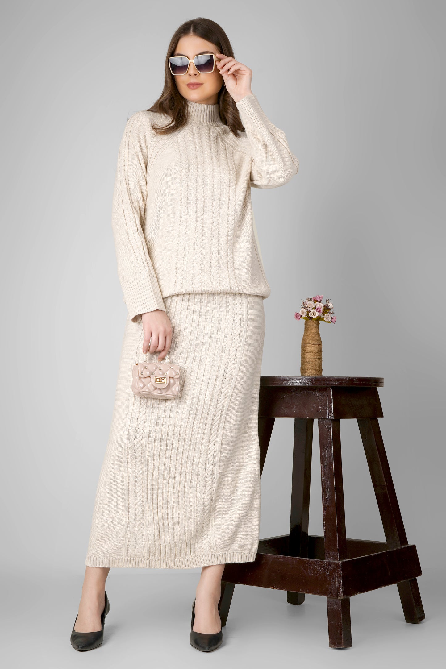 Ivory Knit Grace Woollen Skirt Co-ord Set