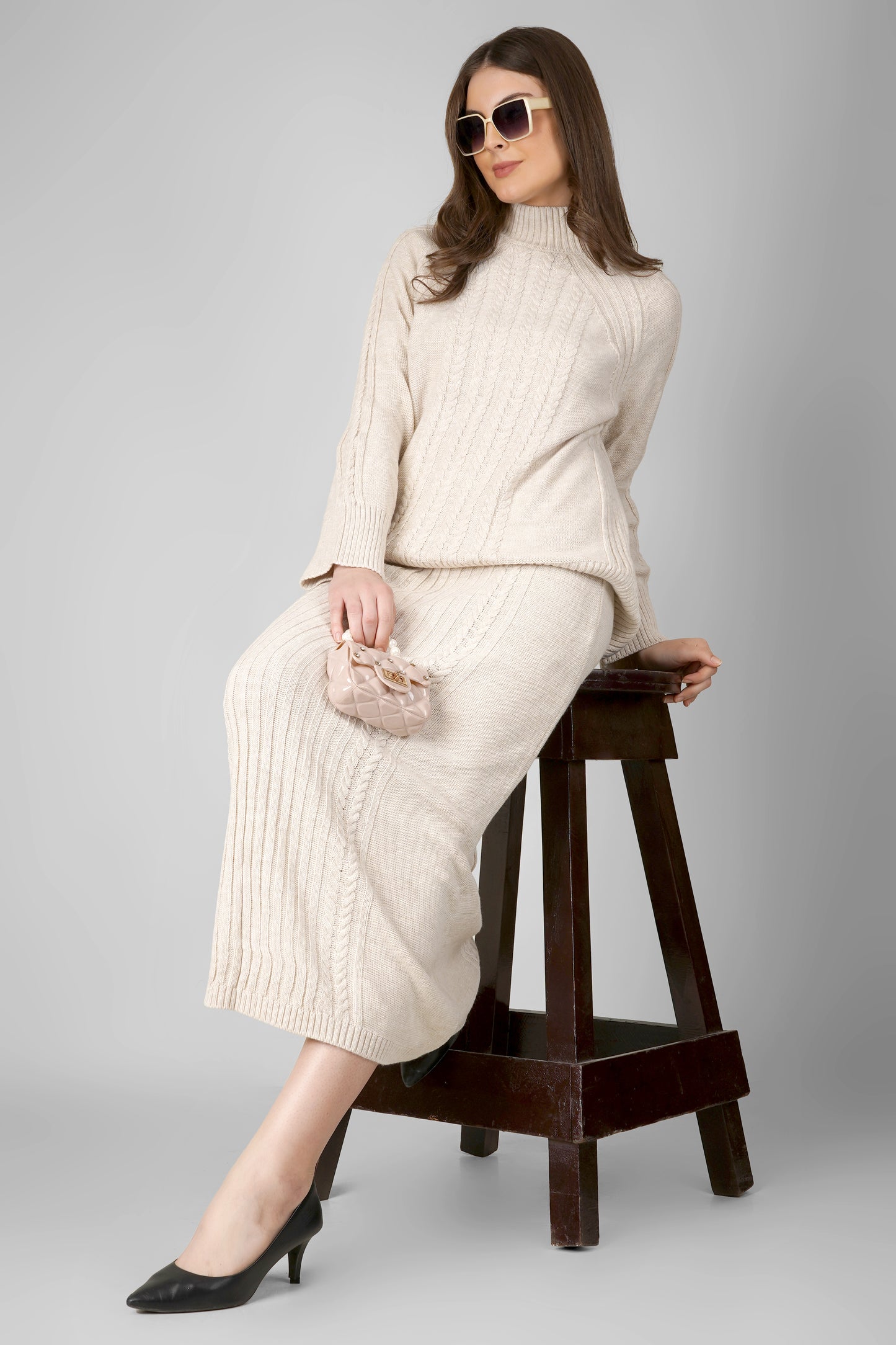 Ivory Knit Grace Woollen Skirt Co-ord Set