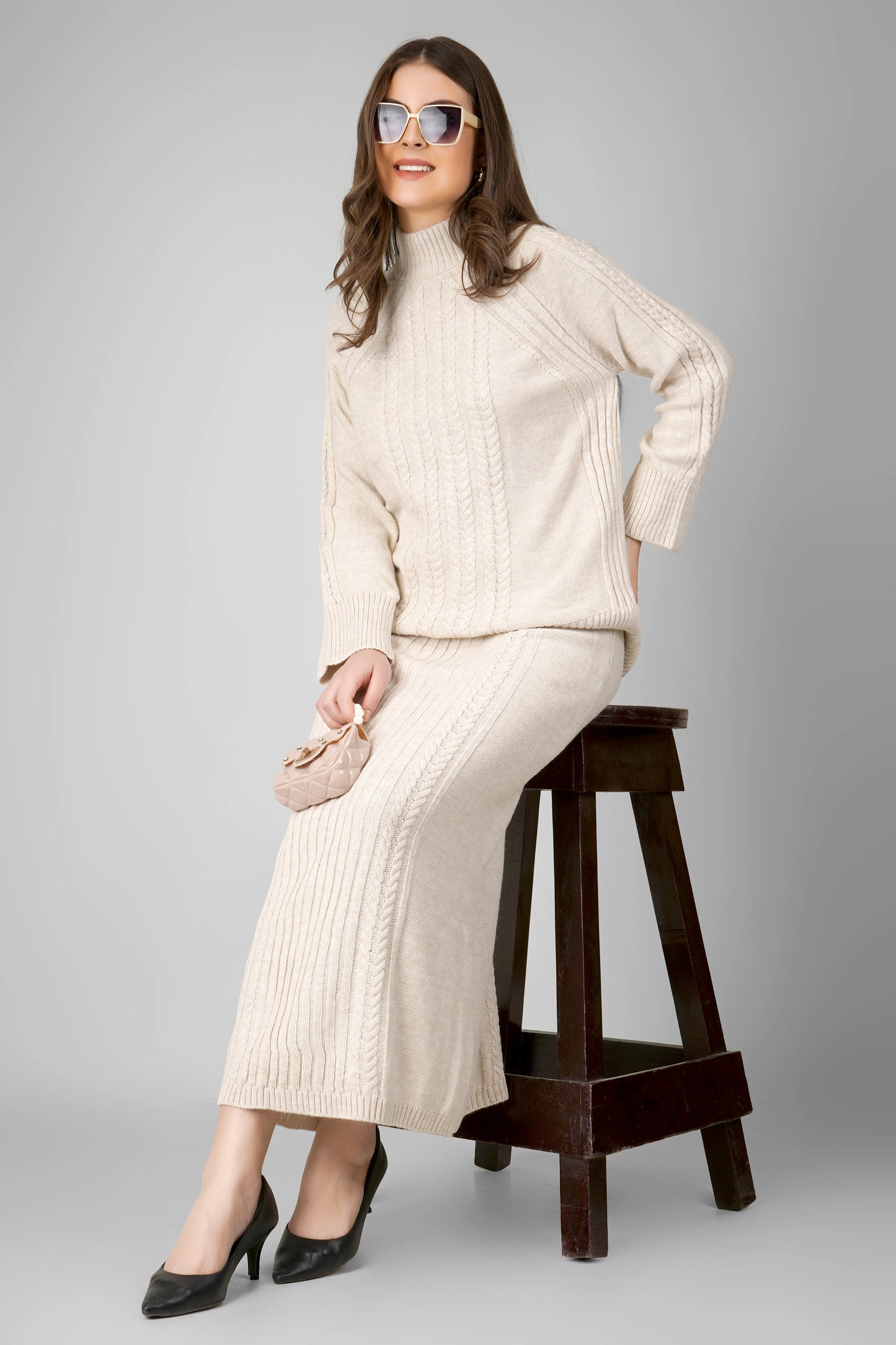 Ivory Knit Grace Woollen Skirt Co-ord Set