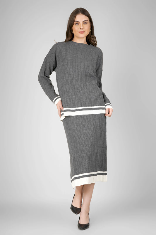 Charcoal Edge Woollen Skirt Co-ord Set
