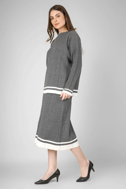 Charcoal Edge Woollen Skirt Co-ord Set