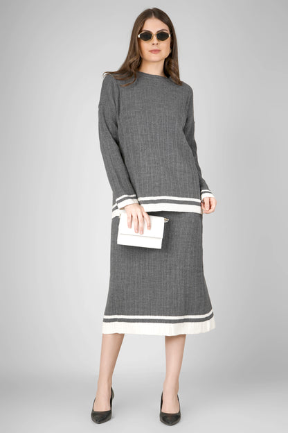 Charcoal Edge Woollen Skirt Co-ord Set