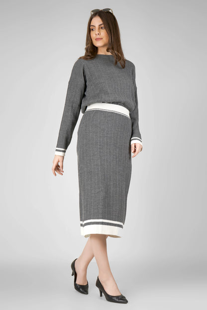 Charcoal Edge Woollen Skirt Co-ord Set