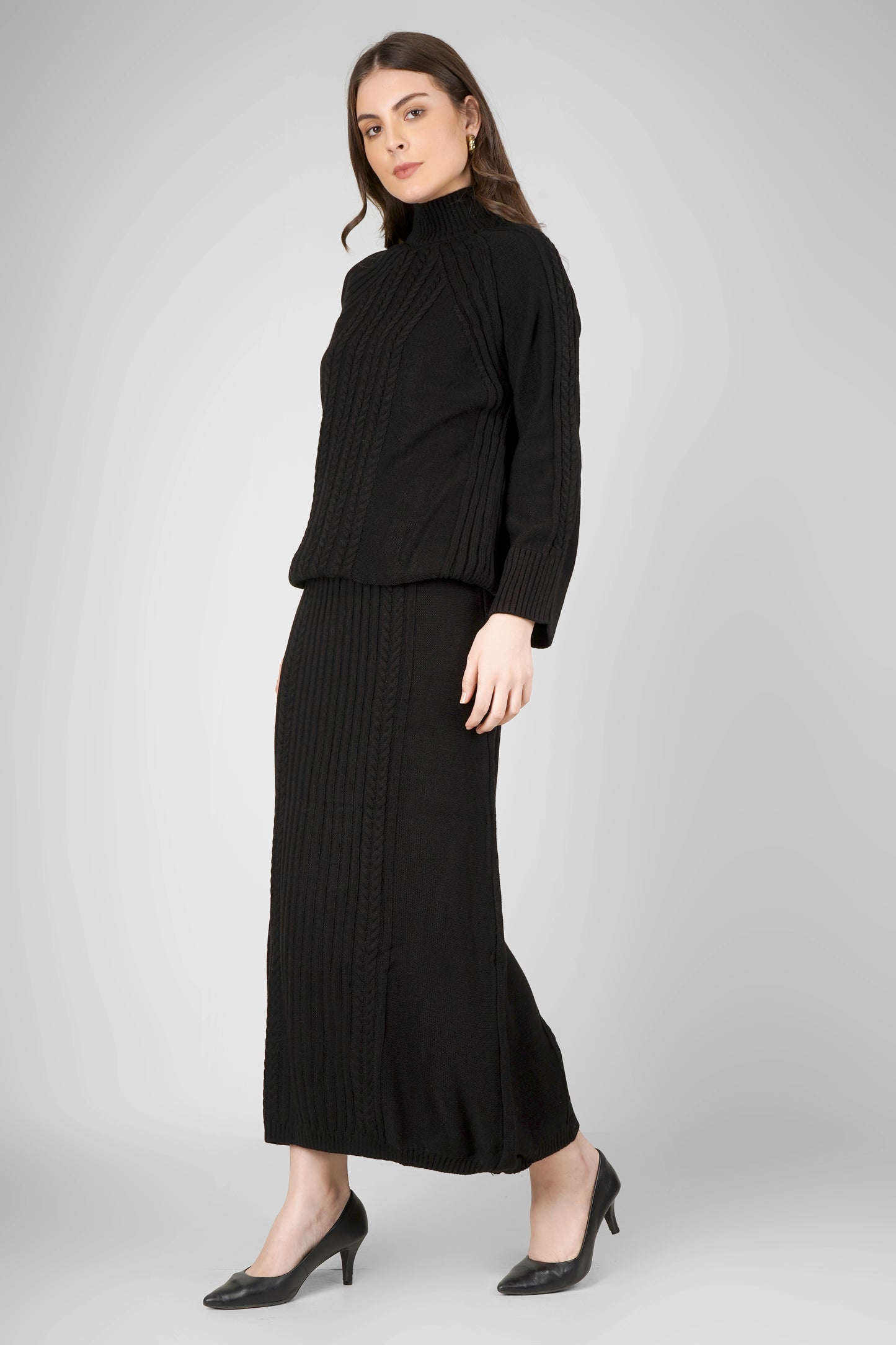 Midnight Weave Woollen Skirt Co-ord Set