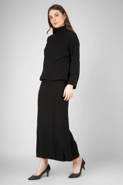 Midnight Weave Woollen Skirt Co-ord Set
