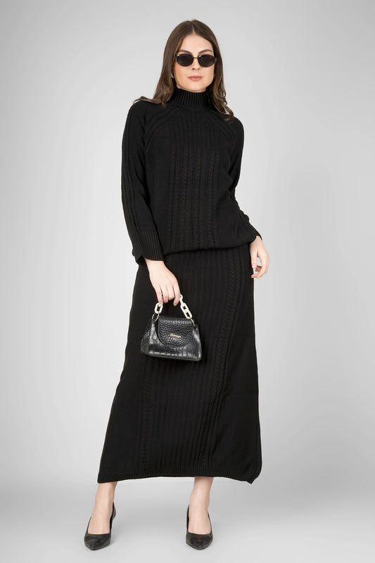 Midnight Weave Woollen Skirt Co-ord Set