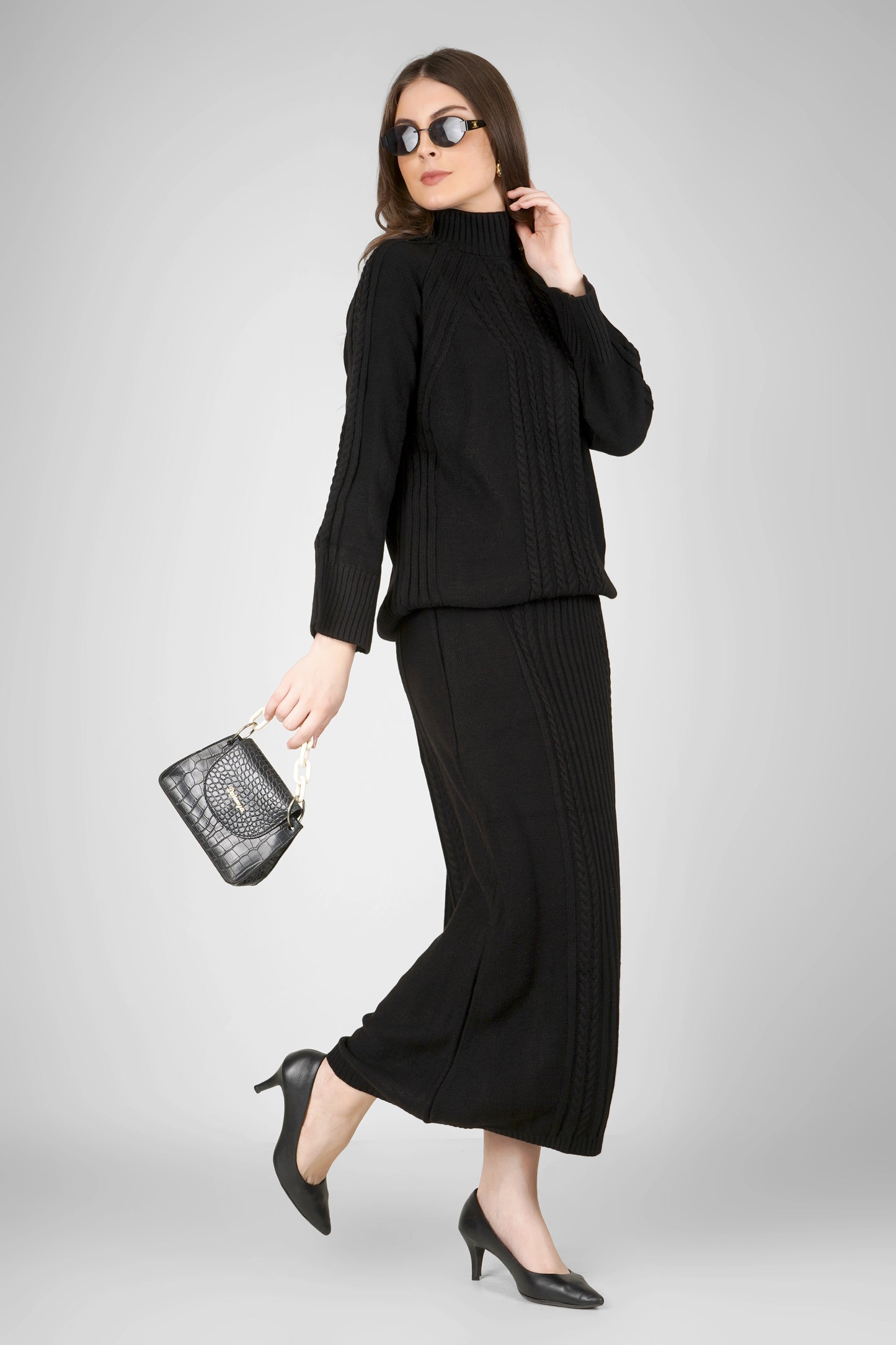 Midnight Weave Woollen Skirt Co-ord Set