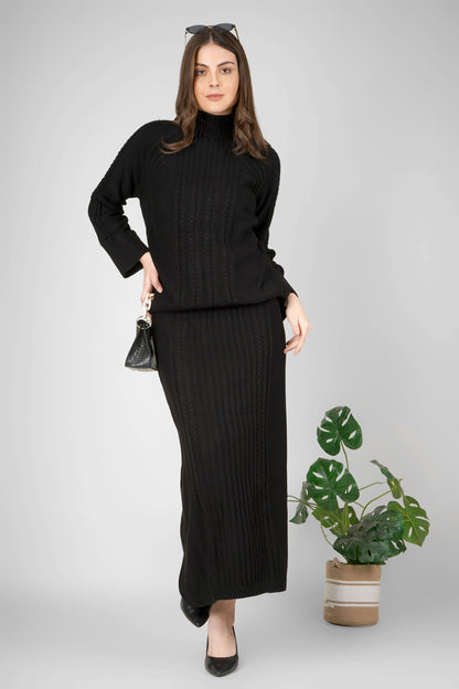 Midnight Weave Woollen Skirt Co-ord Set