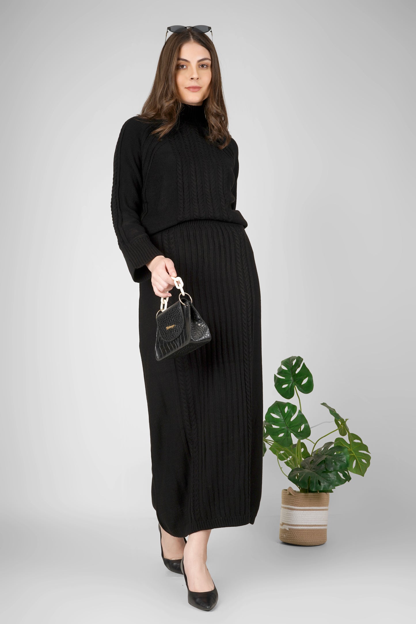 Midnight Weave Woollen Skirt Co-ord Set