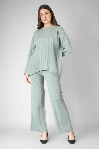 Mint Mist Ribbed Woollen Co-ord Set