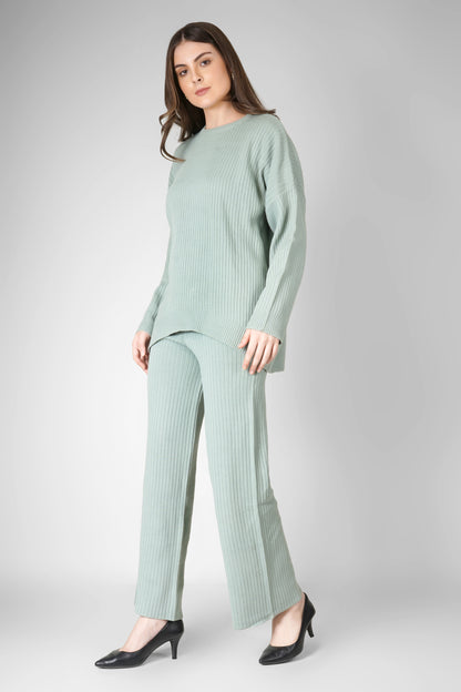 Mint Mist Ribbed Woollen Co-ord Set