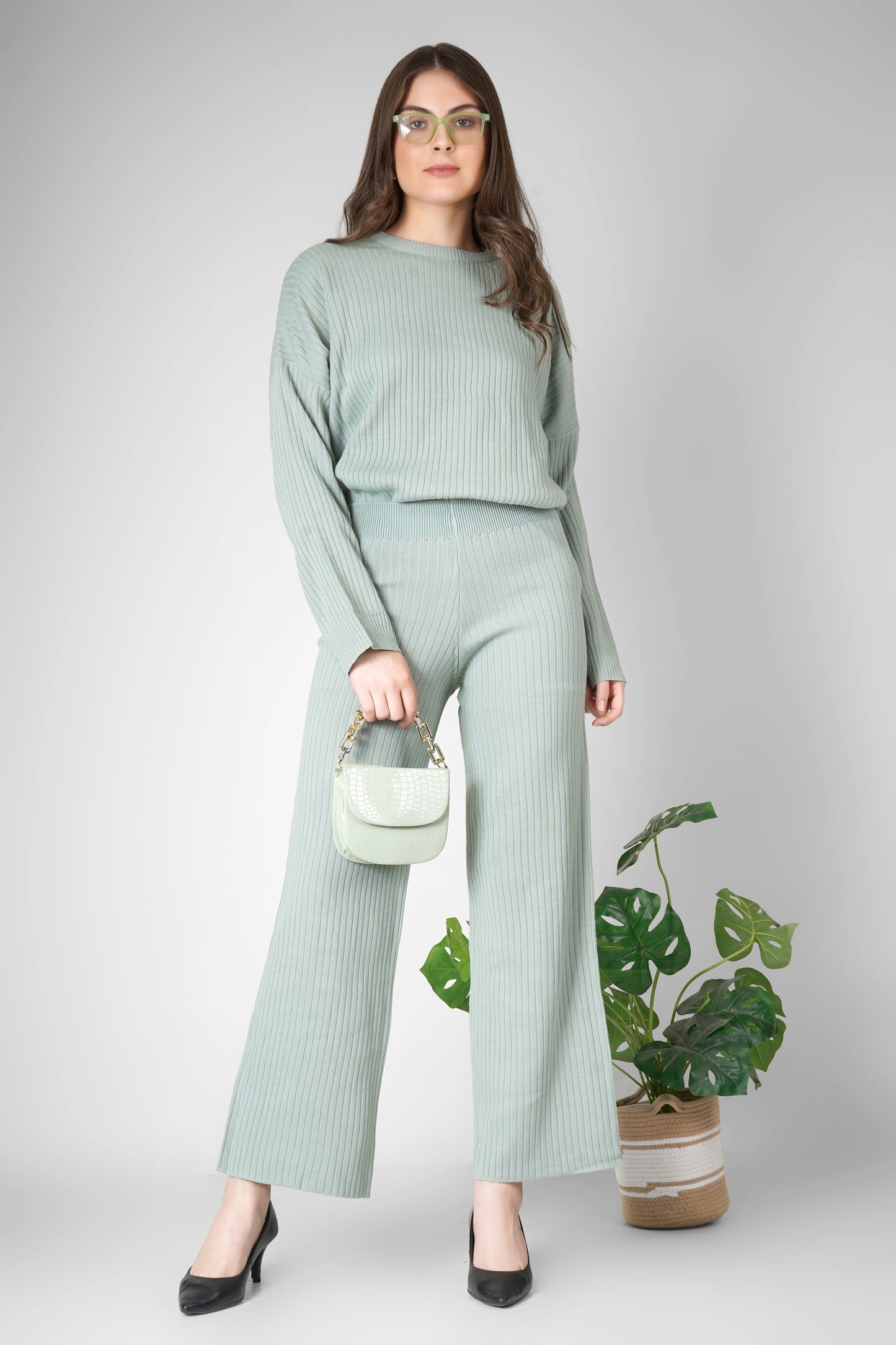 Mint Mist Ribbed Woollen Co-ord Set