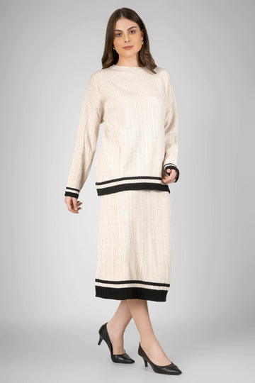 Cream Noir Ribbed Woollen Skirt Co-ord Set