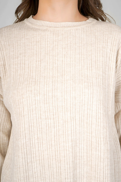 Cream Noir Ribbed Woollen Skirt Co-ord Set