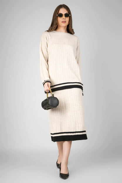 Cream Noir Ribbed Woollen Skirt Co-ord Set