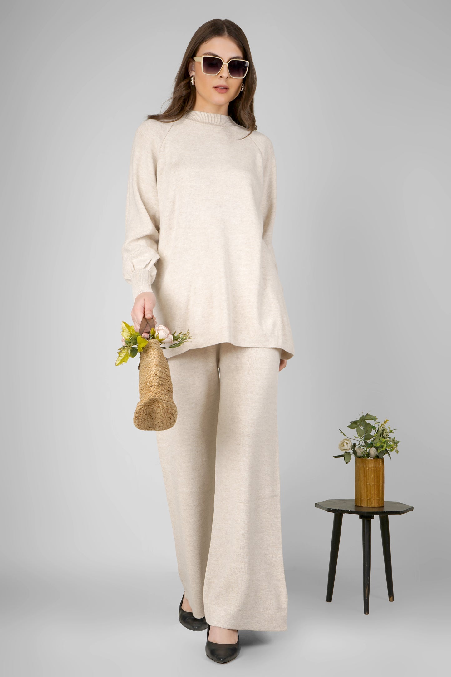 Winter Pearl Knit Woollen Co-ord Set