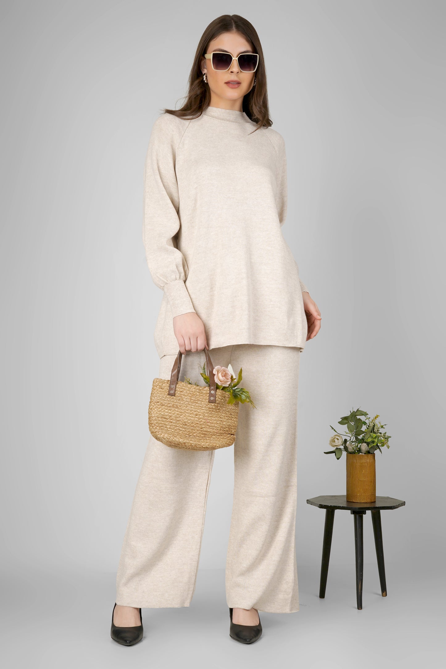 Winter Pearl Knit Woollen Co-ord Set