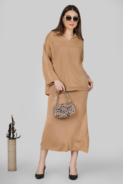 Sandstone Knit Woollen Skirt Co-ord Set
