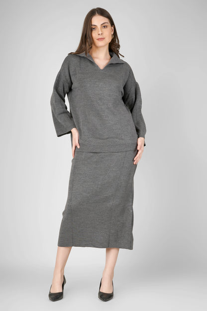 Granite Knit Woollen Skirt Co-ord Set