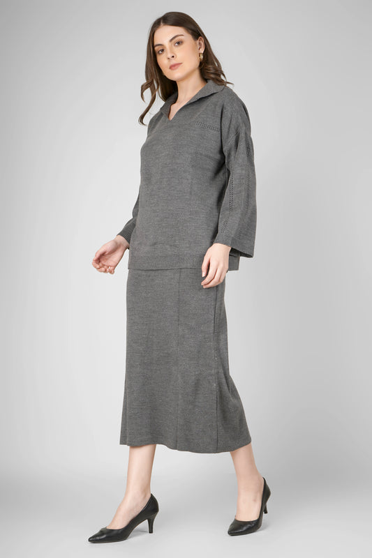 Granite Knit Woollen Skirt Co-ord Set