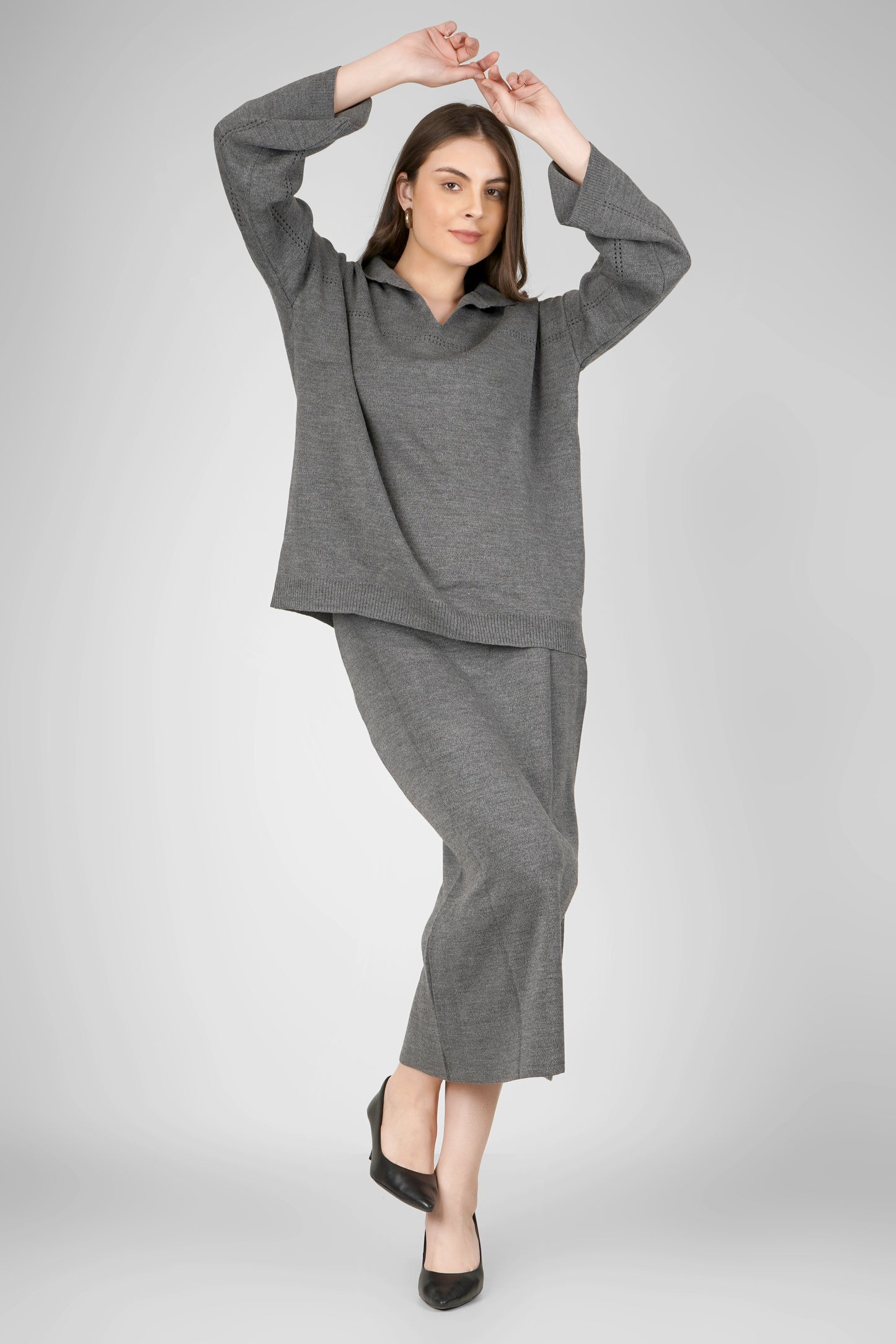 Granite Knit Woollen Skirt Co-ord Set