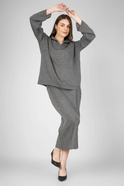 Granite Knit Woollen Skirt Co-ord Set