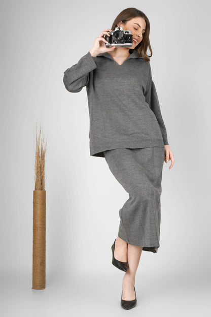 Granite Knit Woollen Skirt Co-ord Set